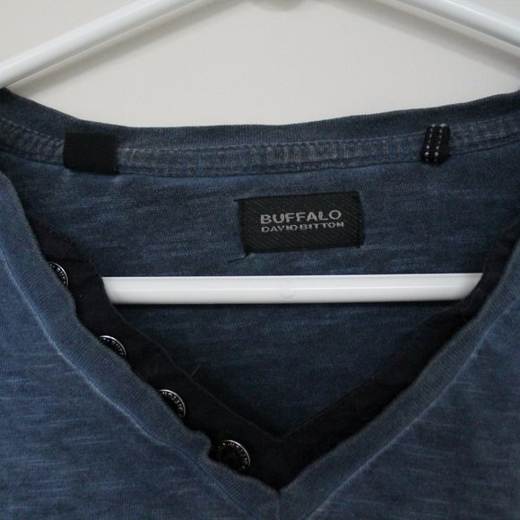 [BUFFALO DAVID BITTON] Blue Long-sleeve T-Shirt with  Crest - Picture 4 of 7